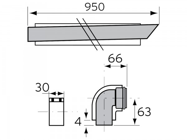 Konzentrischer Ablauf - Rohr mit winddichtem Anschluss und 90° Bogen