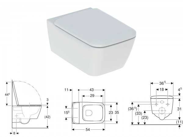 iCon Square - wandhängende Toilette + mit Sitz