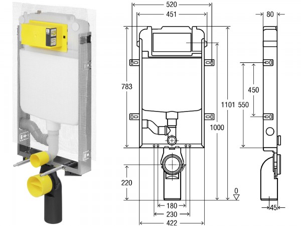 PREVISTA PURE - Modulo con attacco di ventilazione WC sospeso 8cm